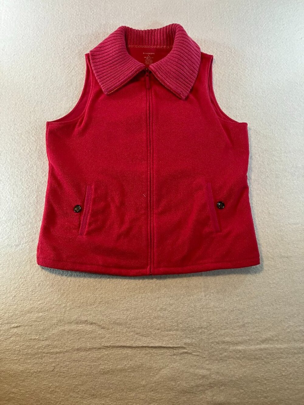 Lands End Vest Women L Pink Fleece Collared Pockets‎ Hiking Athleisure Gorpcore